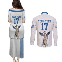 Custom Greece Football Champions Couples Matching Puletasi and Long Sleeve Button Shirt Nike Goddess of Victory