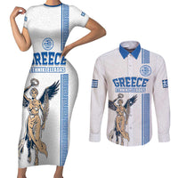 Custom Greece Football Champions Couples Matching Short Sleeve Bodycon Dress and Long Sleeve Button Shirt Nike Goddess of Victory
