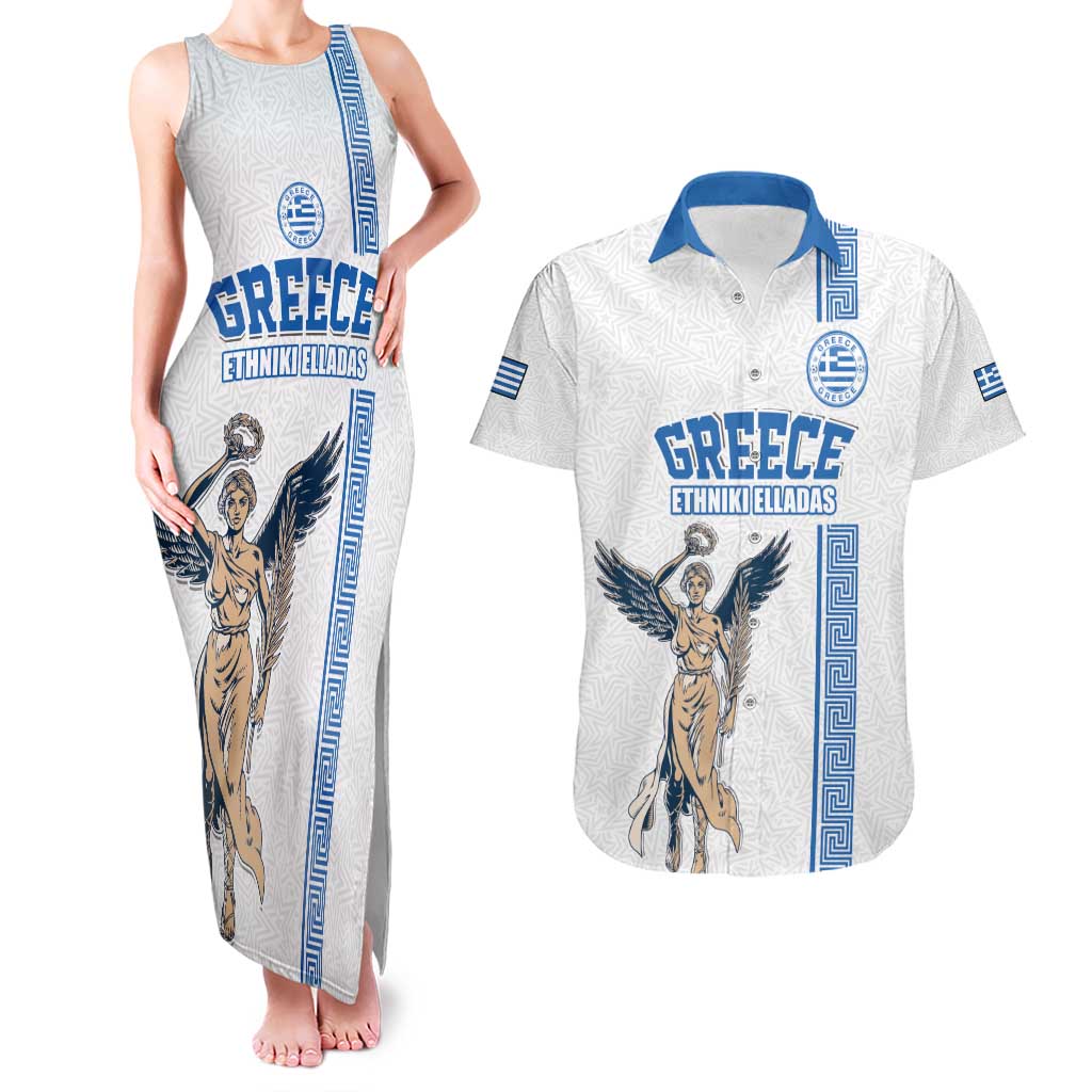Custom Greece Football Champions Couples Matching Tank Maxi Dress and Hawaiian Shirt Nike Goddess of Victory