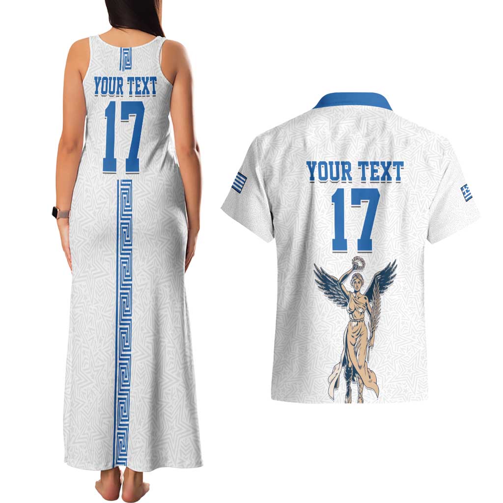Custom Greece Football Champions Couples Matching Tank Maxi Dress and Hawaiian Shirt Nike Goddess of Victory