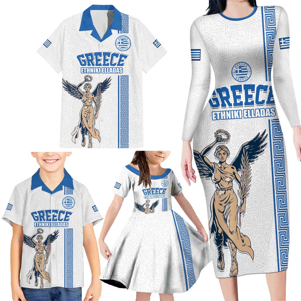 Custom Greece Football Champions Family Matching Long Sleeve Bodycon Dress and Hawaiian Shirt Nike Goddess of Victory