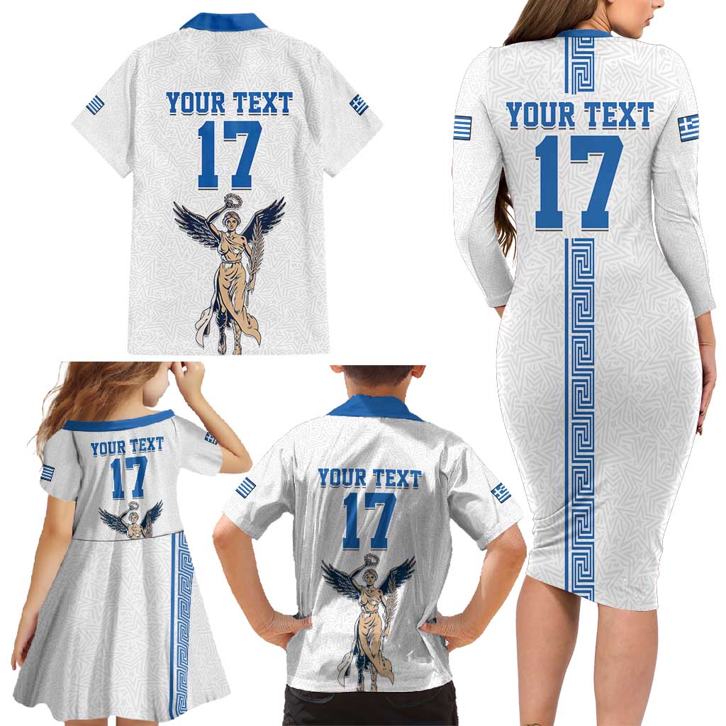 Custom Greece Football Champions Family Matching Long Sleeve Bodycon Dress and Hawaiian Shirt Nike Goddess of Victory