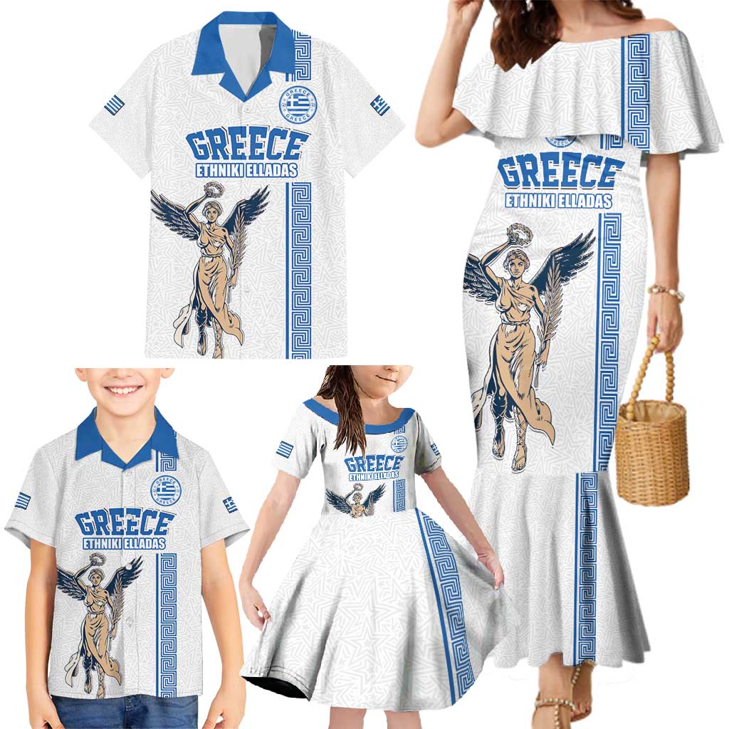 Custom Greece Football Champions Family Matching Mermaid Dress and Hawaiian Shirt Nike Goddess of Victory