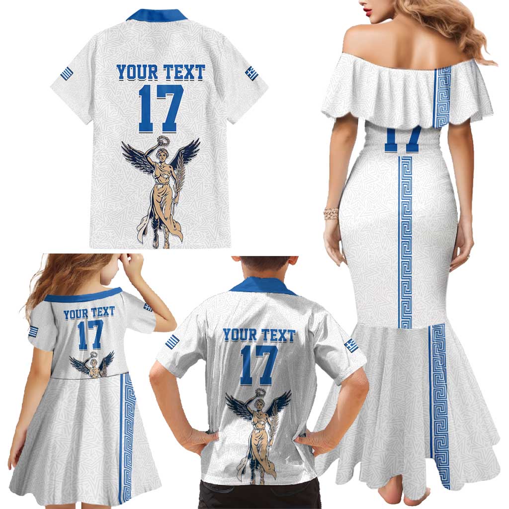 Custom Greece Football Champions Family Matching Mermaid Dress and Hawaiian Shirt Nike Goddess of Victory