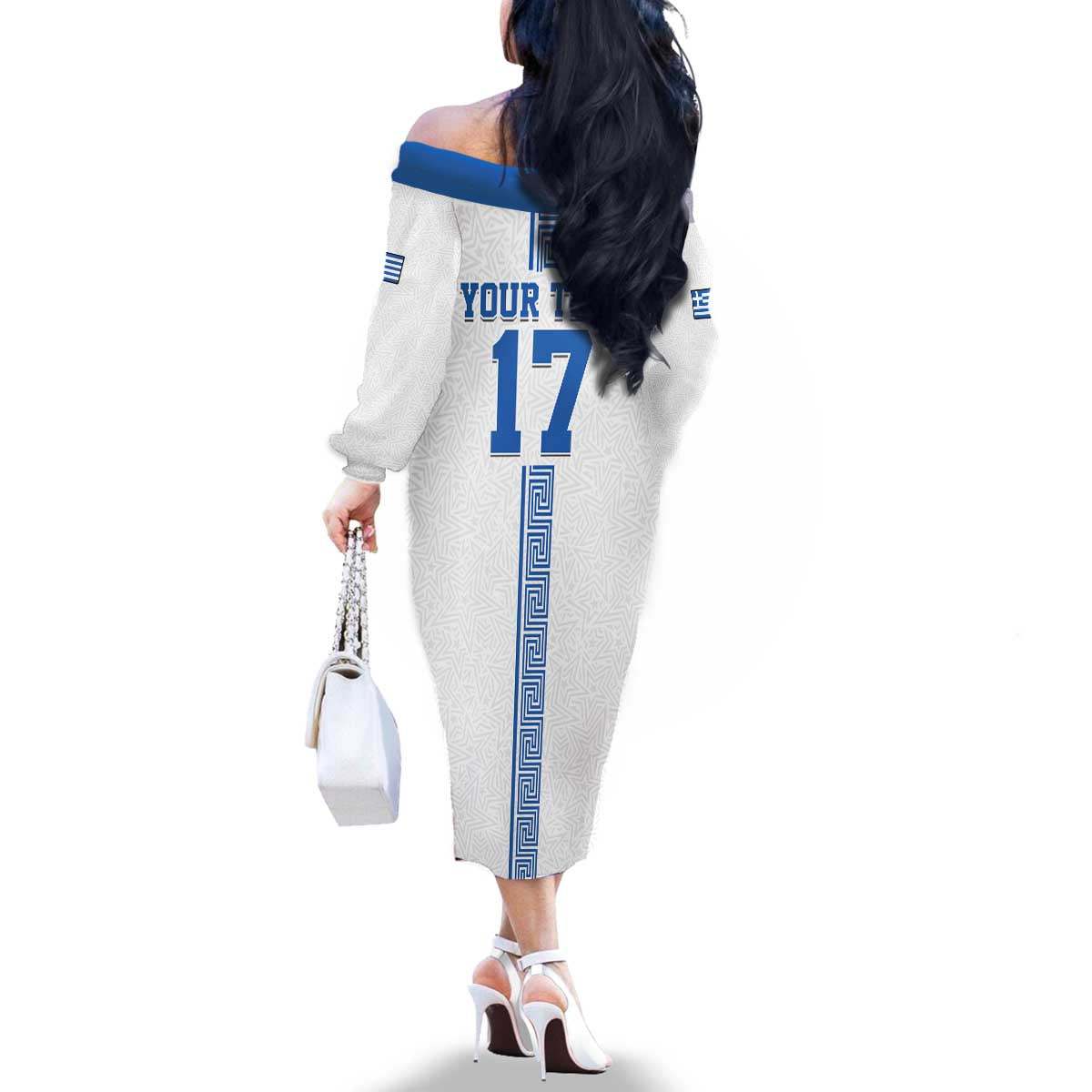 Custom Greece Football Champions Family Matching Off The Shoulder Long Sleeve Dress and Hawaiian Shirt Nike Goddess of Victory