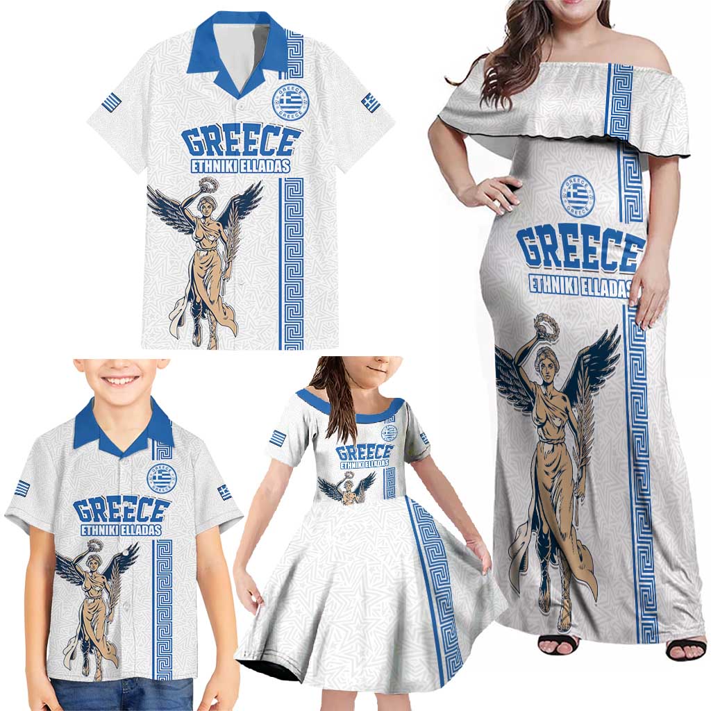Custom Greece Football Champions Family Matching Off Shoulder Maxi Dress and Hawaiian Shirt Nike Goddess of Victory