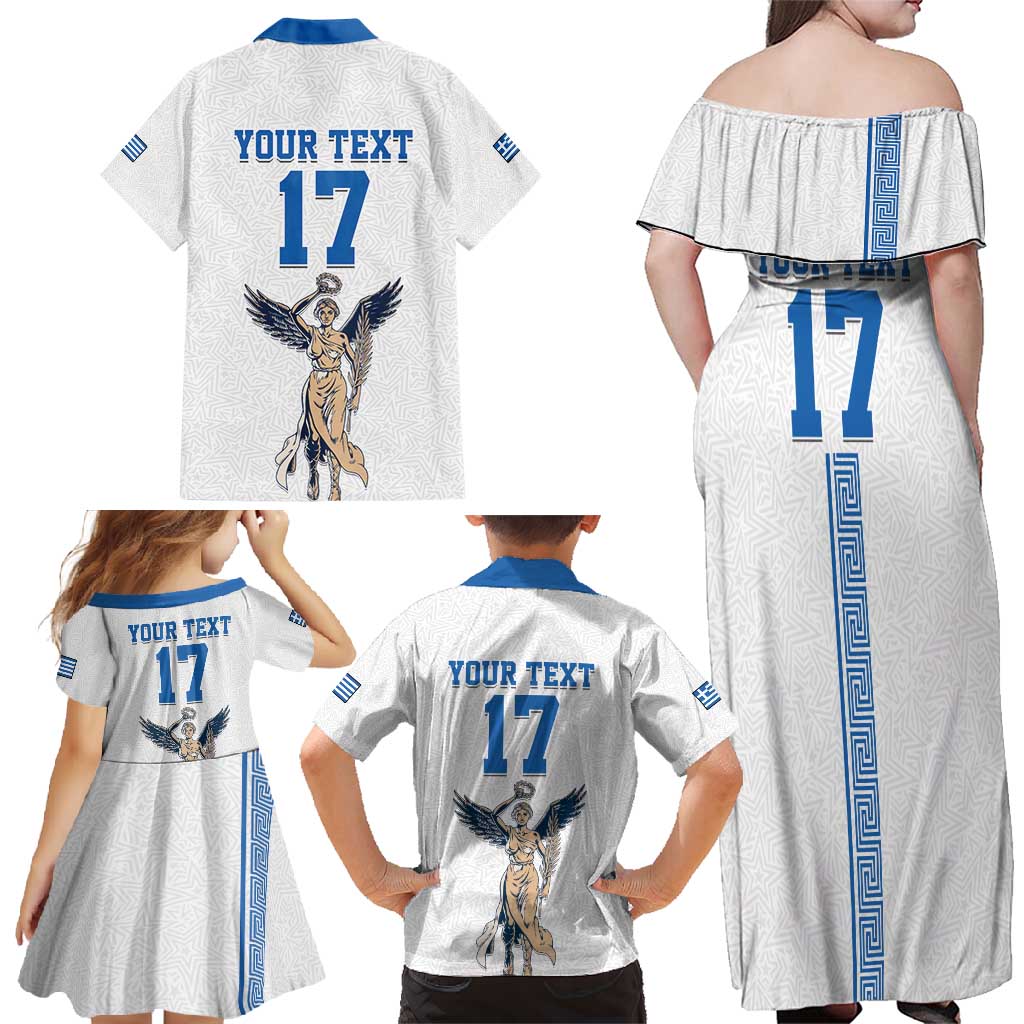 Custom Greece Football Champions Family Matching Off Shoulder Maxi Dress and Hawaiian Shirt Nike Goddess of Victory