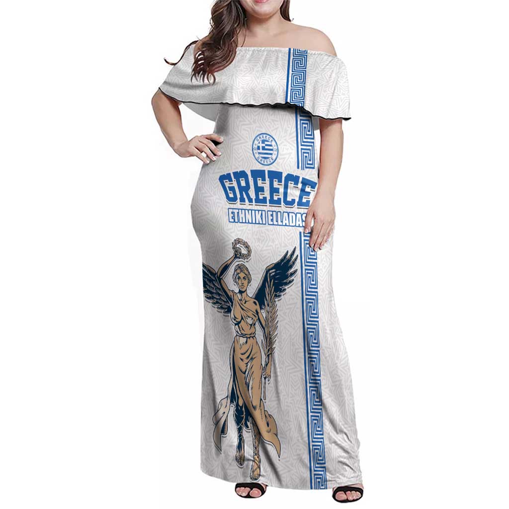Custom Greece Football Champions Family Matching Off Shoulder Maxi Dress and Hawaiian Shirt Nike Goddess of Victory