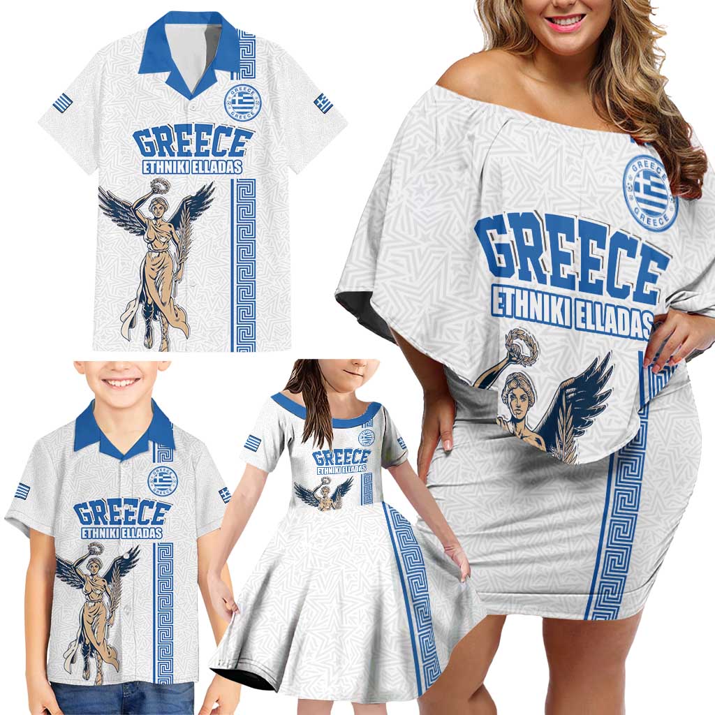 Custom Greece Football Champions Family Matching Off Shoulder Short Dress and Hawaiian Shirt Nike Goddess of Victory