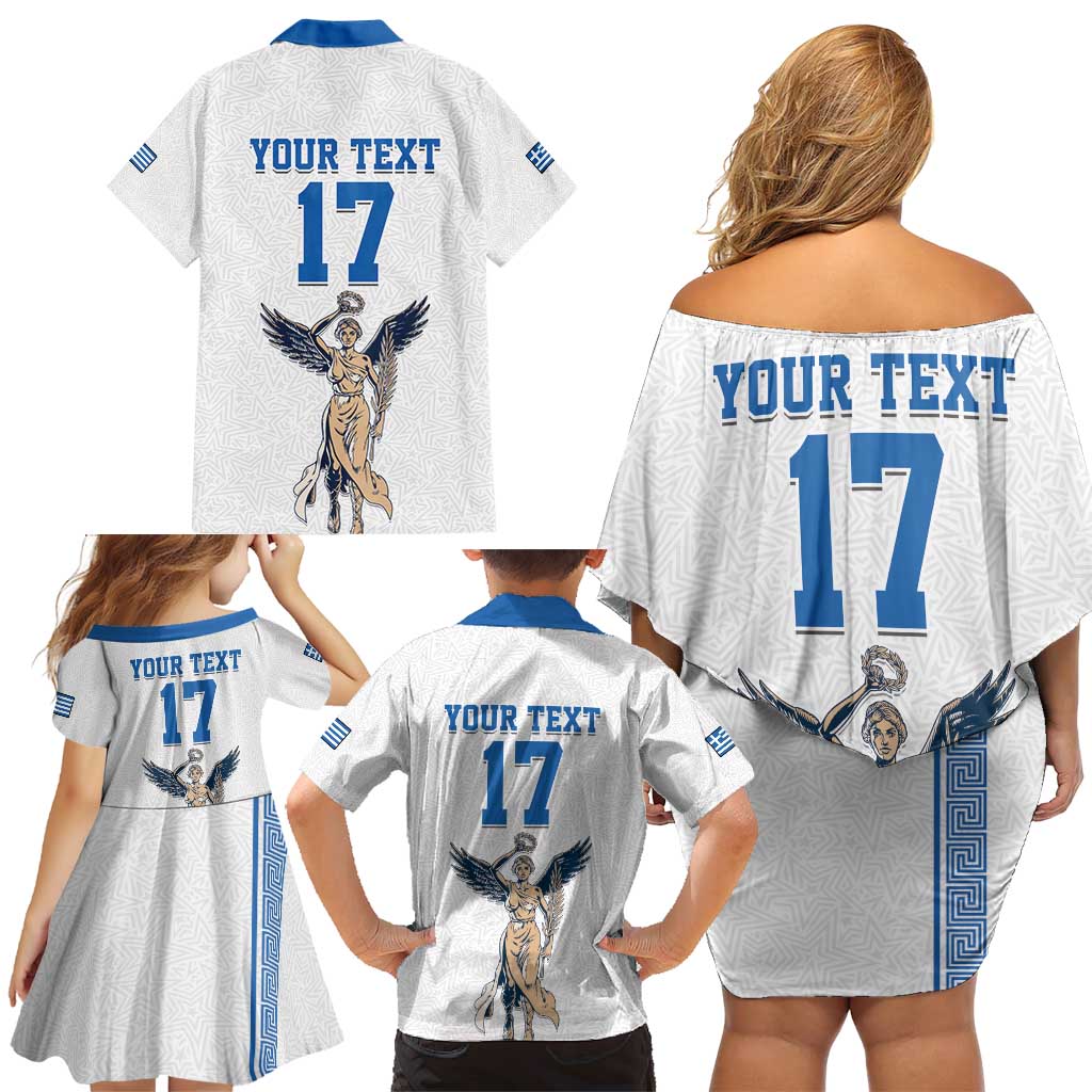 Custom Greece Football Champions Family Matching Off Shoulder Short Dress and Hawaiian Shirt Nike Goddess of Victory