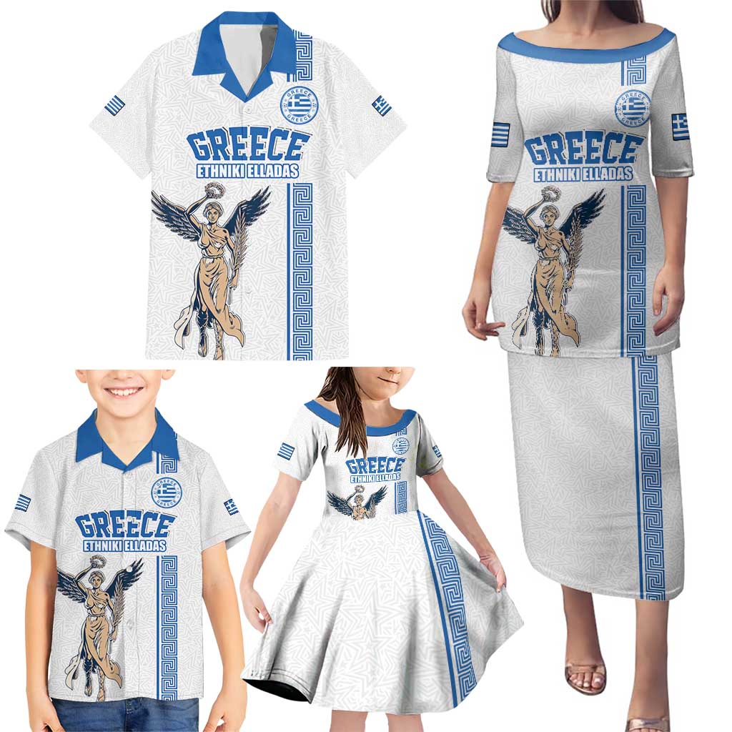 Custom Greece Football Champions Family Matching Puletasi and Hawaiian Shirt Nike Goddess of Victory