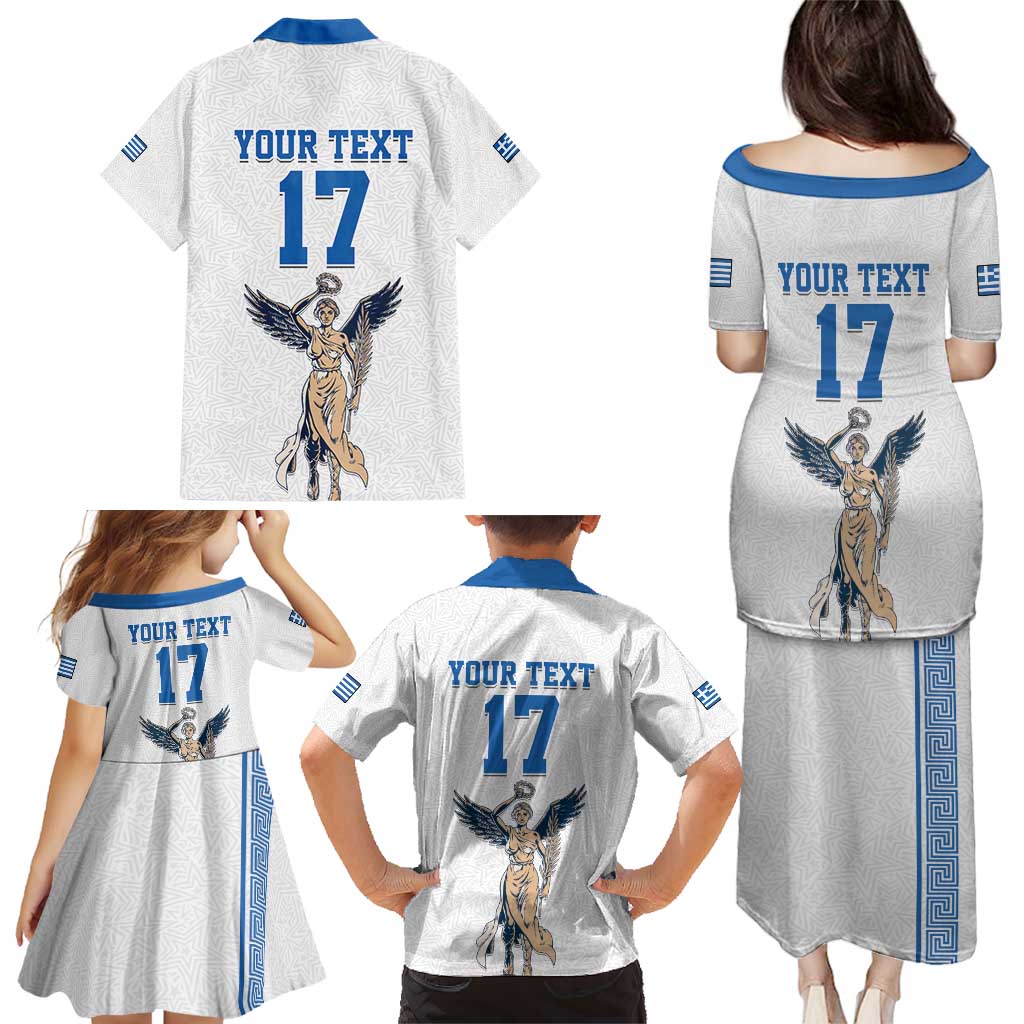 Custom Greece Football Champions Family Matching Puletasi and Hawaiian Shirt Nike Goddess of Victory