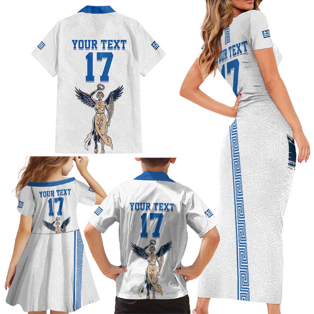 Custom Greece Football Champions Family Matching Short Sleeve Bodycon Dress and Hawaiian Shirt Nike Goddess of Victory