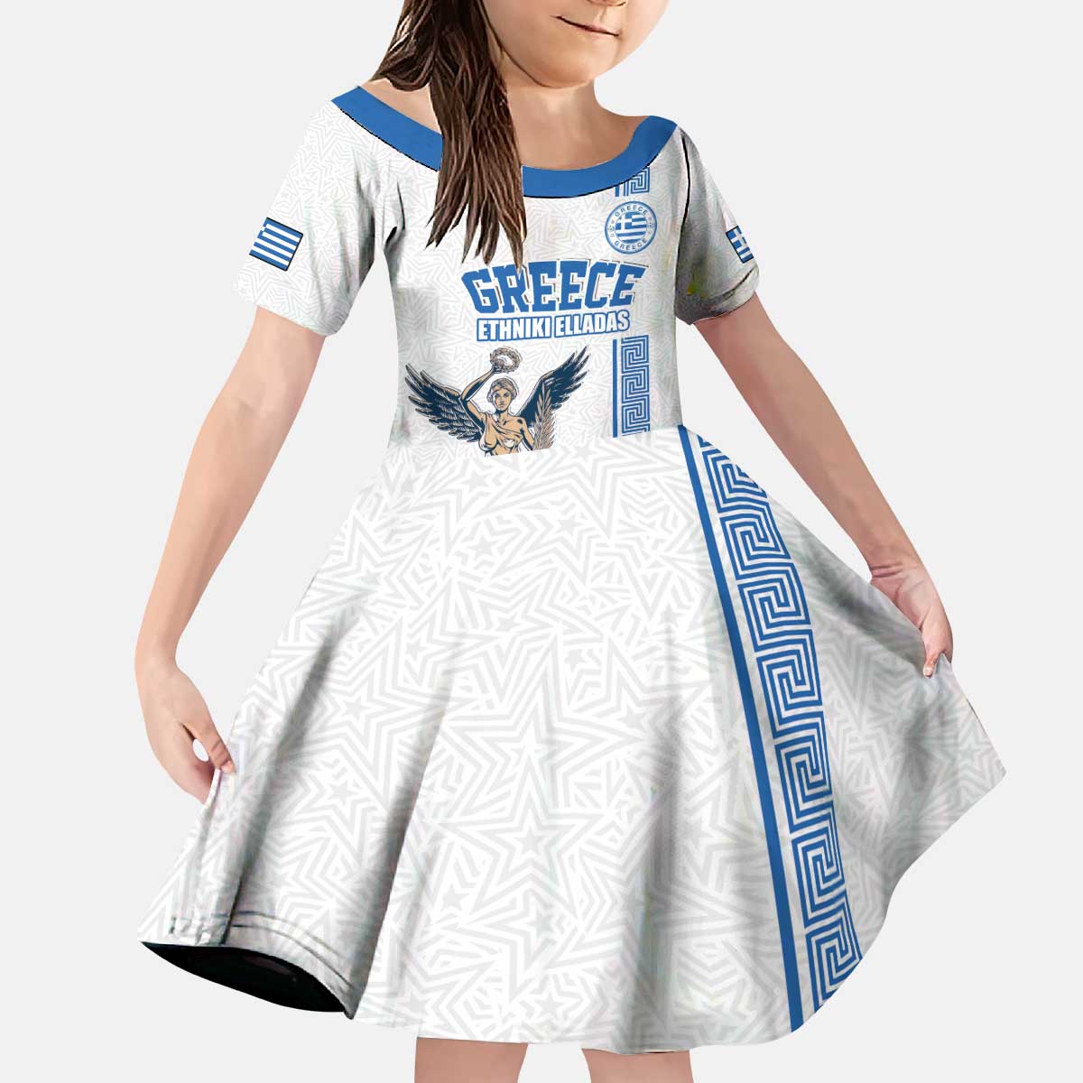 Custom Greece Football Champions Kid Short Sleeve Dress Nike Goddess of Victory
