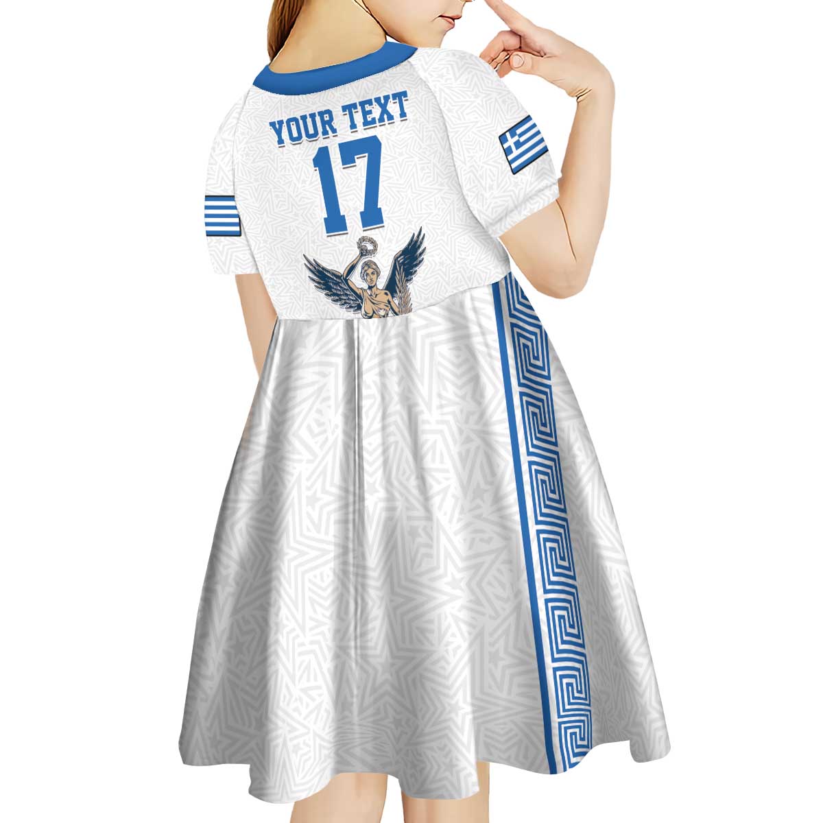 Custom Greece Football Champions Kid Short Sleeve Dress Nike Goddess of Victory