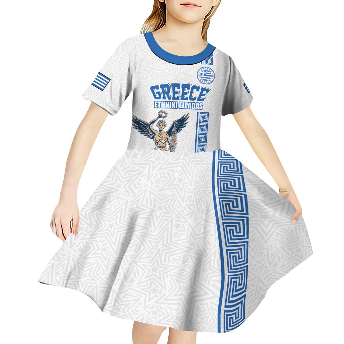 Custom Greece Football Champions Kid Short Sleeve Dress Nike Goddess of Victory