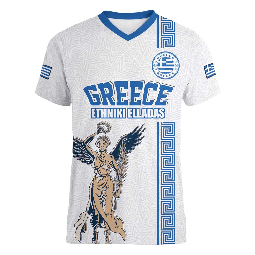 Custom Greece Football Champions Women V-Neck T-Shirt Nike Goddess of Victory