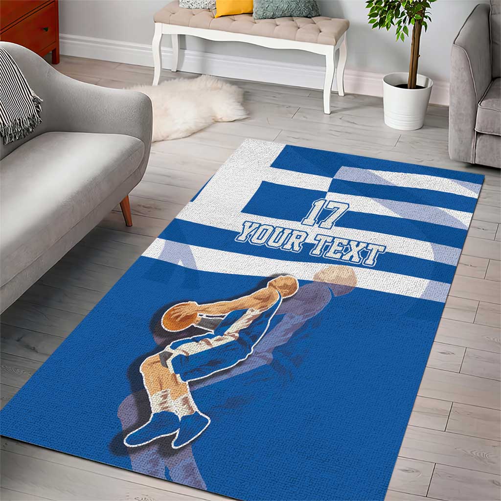 Custom Greece Basketball Area Rug Sporty Style with Laurel