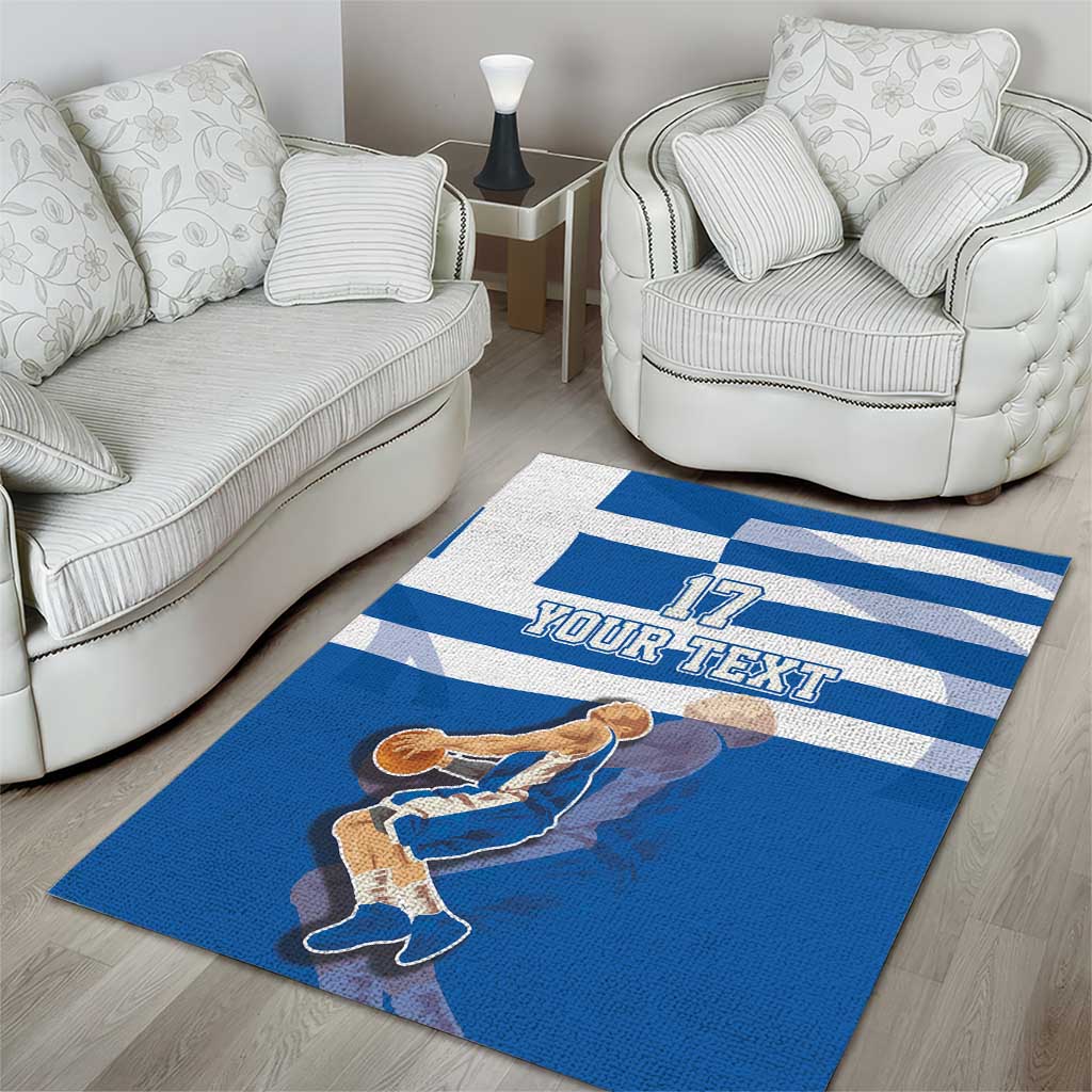 Custom Greece Basketball Area Rug Sporty Style with Laurel