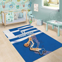 Custom Greece Basketball Area Rug Sporty Style with Laurel