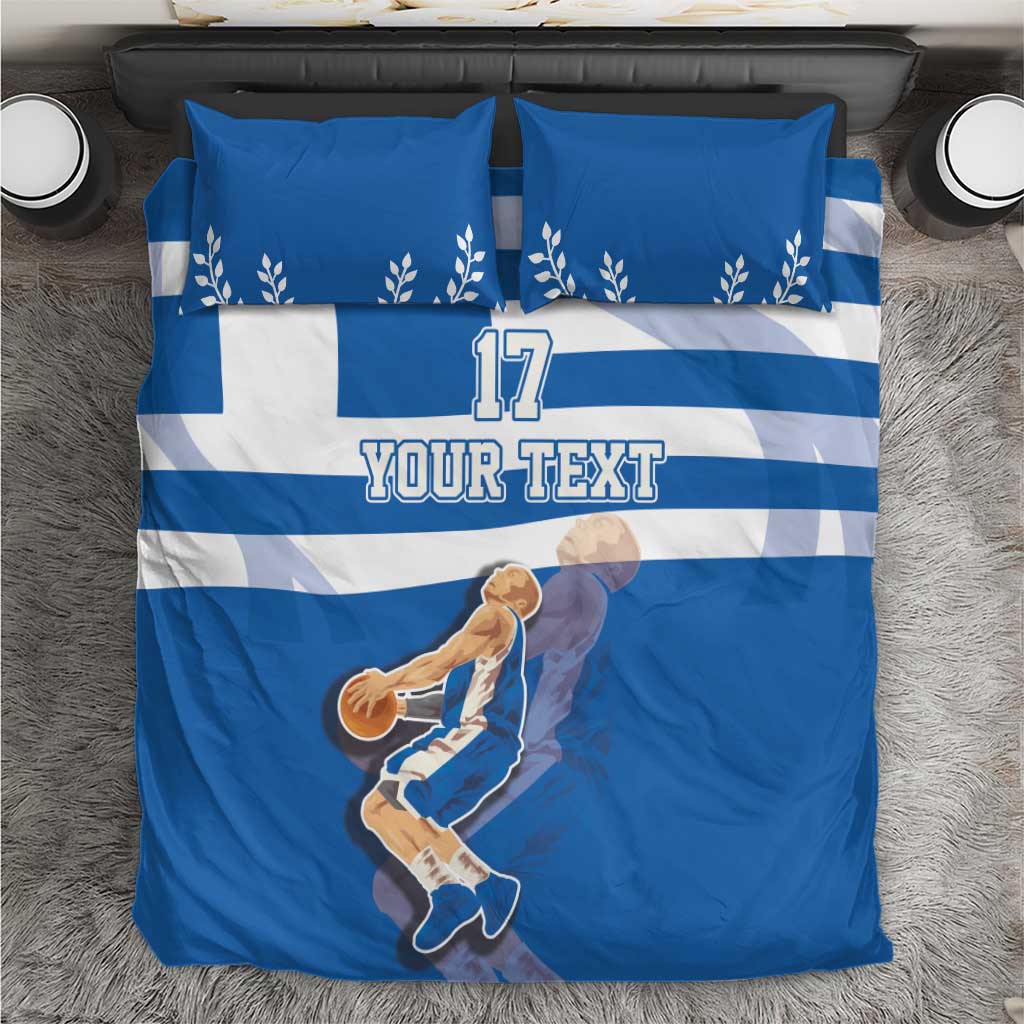 Custom Greece Basketball Bedding Set Sporty Style with Laurel