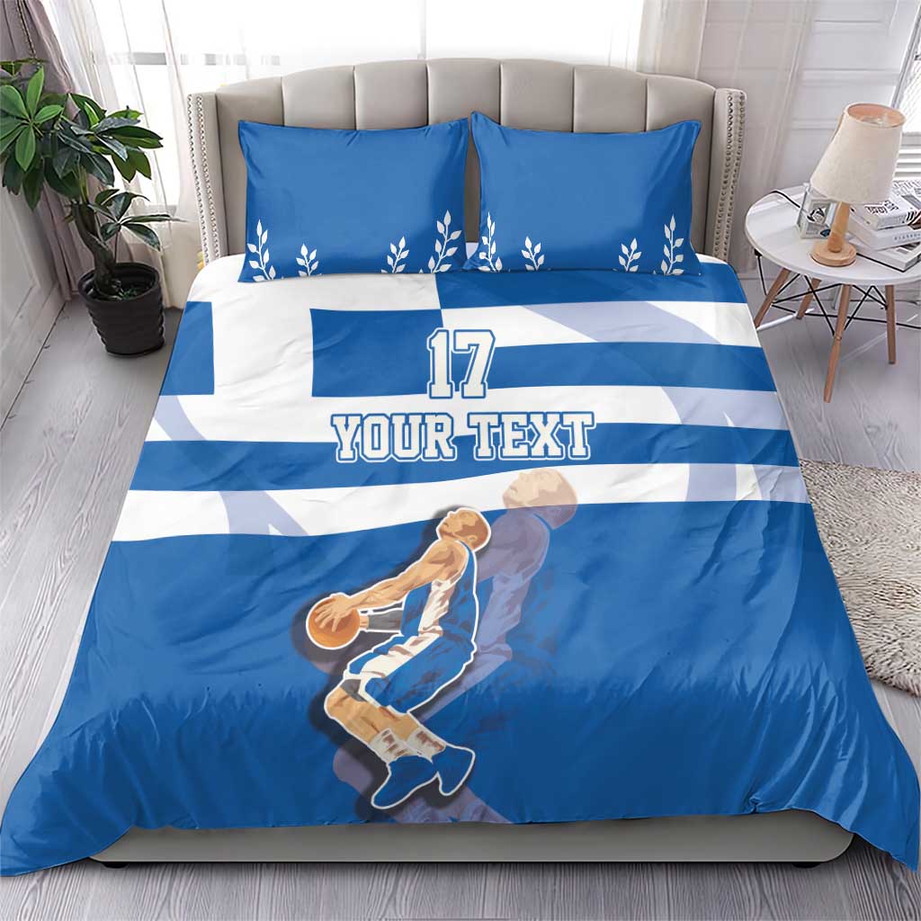 Custom Greece Basketball Bedding Set Sporty Style with Laurel