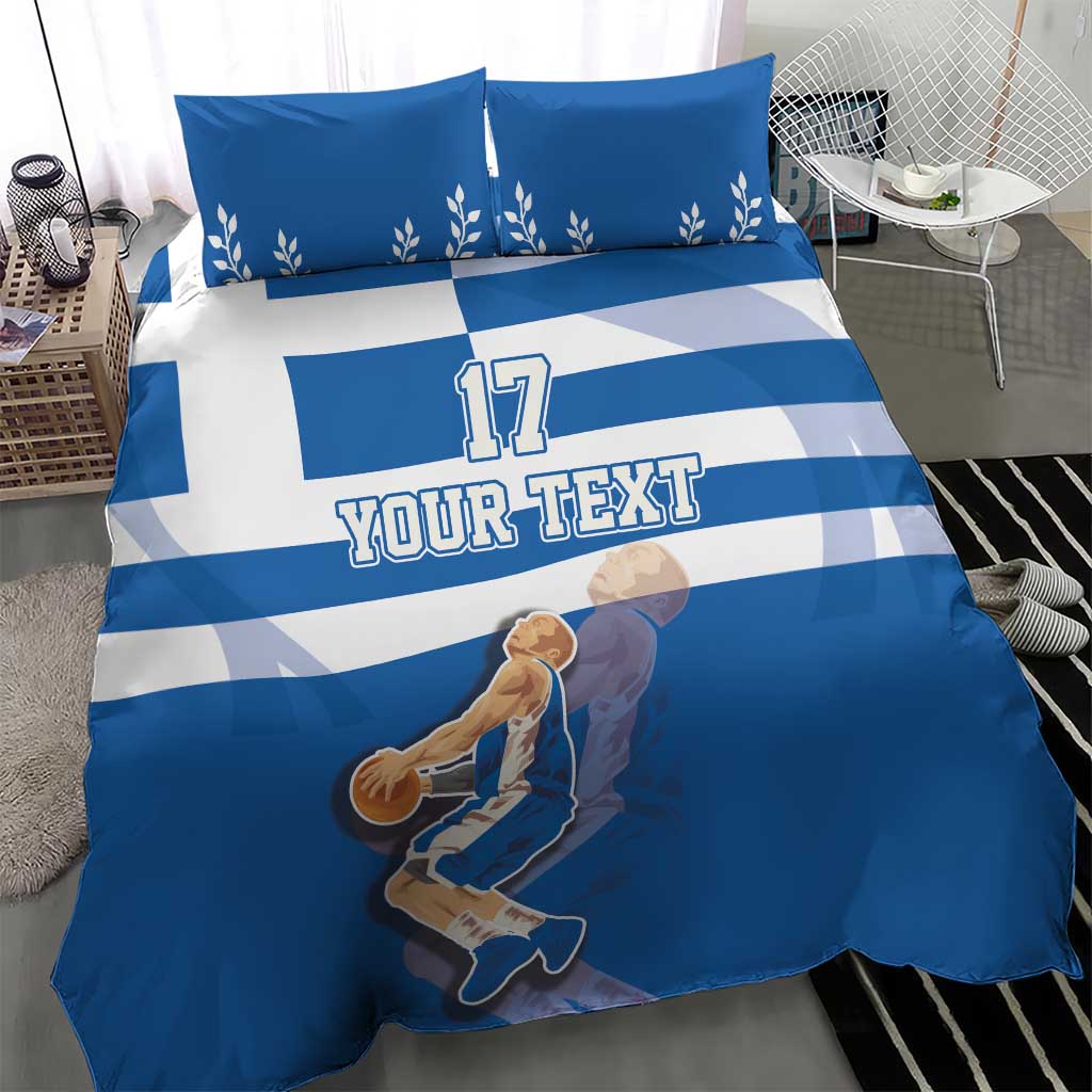 Custom Greece Basketball Bedding Set Sporty Style with Laurel