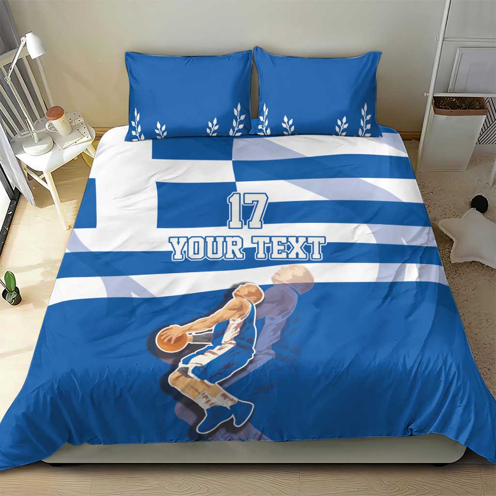 Custom Greece Basketball Bedding Set Sporty Style with Laurel