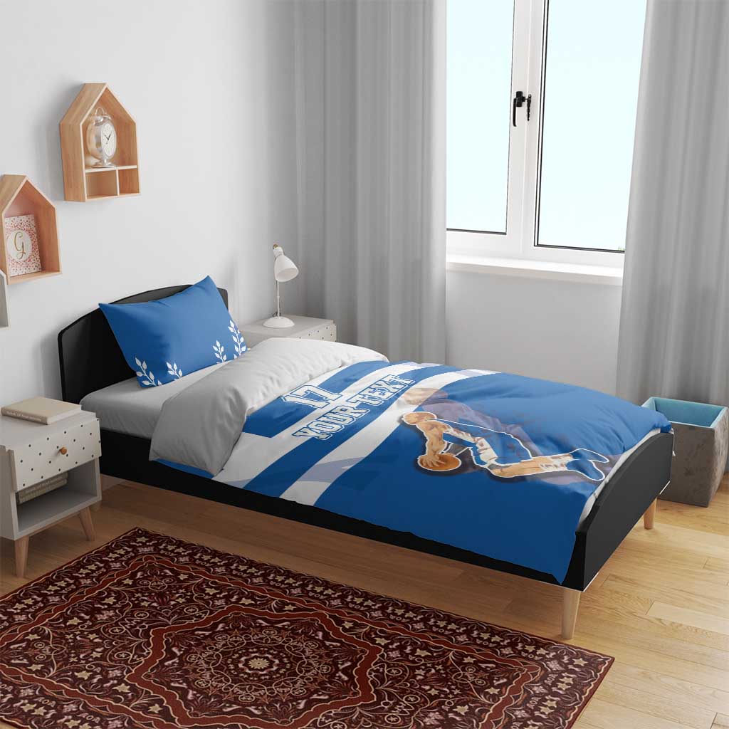 Custom Greece Basketball Bedding Set Sporty Style with Laurel