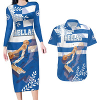Custom Greece Basketball Couples Matching Long Sleeve Bodycon Dress and Hawaiian Shirt Sporty Style with Laurel