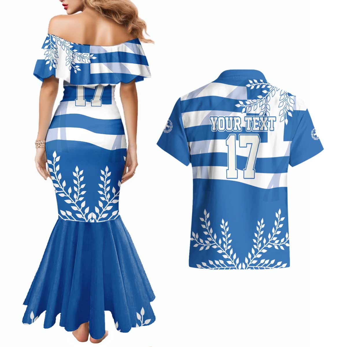 Custom Greece Basketball Couples Matching Mermaid Dress and Hawaiian Shirt Sporty Style with Laurel