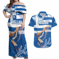 Custom Greece Basketball Couples Matching Off Shoulder Maxi Dress and Hawaiian Shirt Sporty Style with Laurel