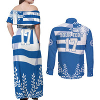 Custom Greece Basketball Couples Matching Off Shoulder Maxi Dress and Long Sleeve Button Shirt Sporty Style with Laurel