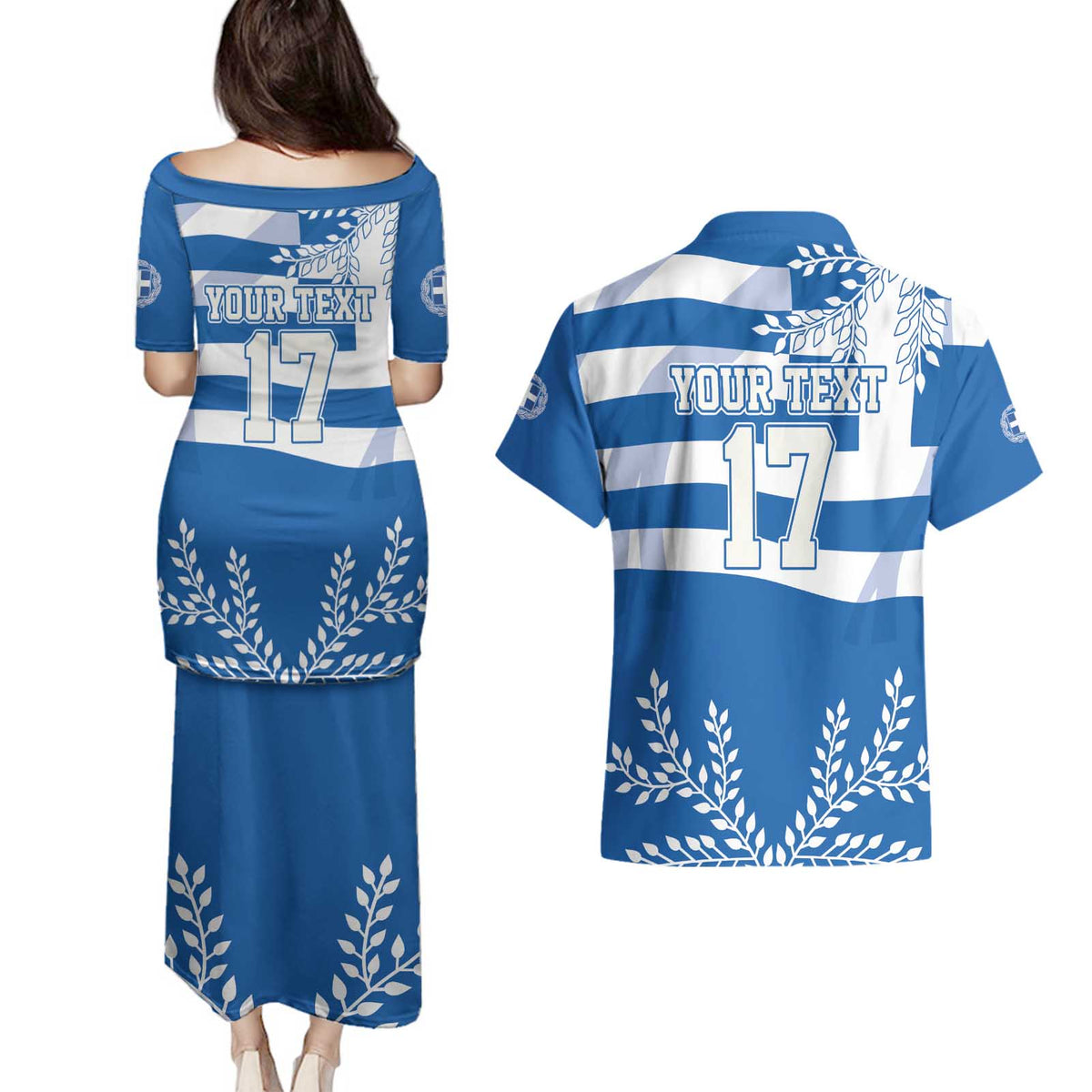 Custom Greece Basketball Couples Matching Puletasi and Hawaiian Shirt Sporty Style with Laurel