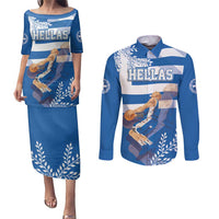 Custom Greece Basketball Couples Matching Puletasi and Long Sleeve Button Shirt Sporty Style with Laurel