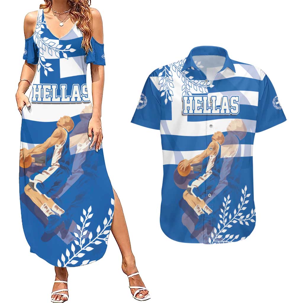 Custom Greece Basketball Couples Matching Summer Maxi Dress and Hawaiian Shirt Sporty Style with Laurel