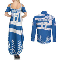 Custom Greece Basketball Couples Matching Summer Maxi Dress and Long Sleeve Button Shirt Sporty Style with Laurel