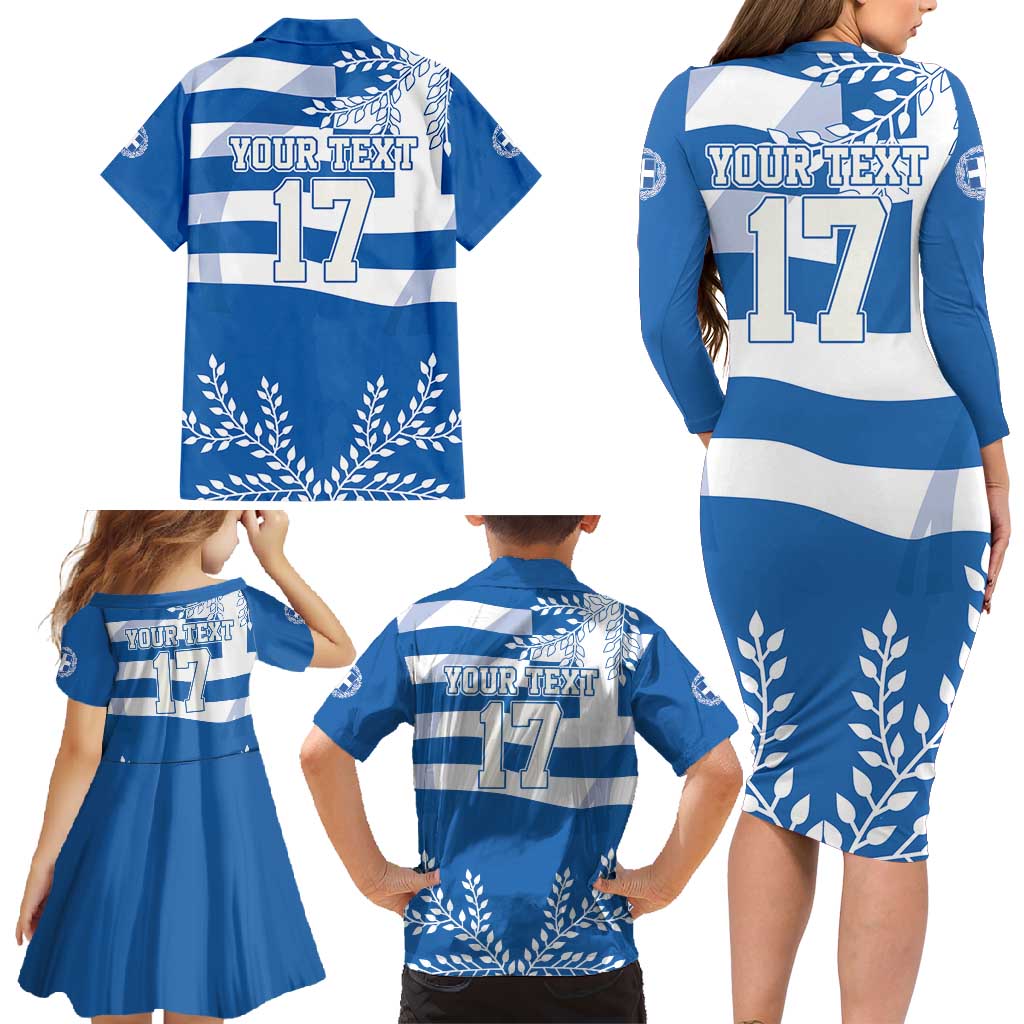Custom Greece Basketball Family Matching Long Sleeve Bodycon Dress and Hawaiian Shirt Sporty Style with Laurel