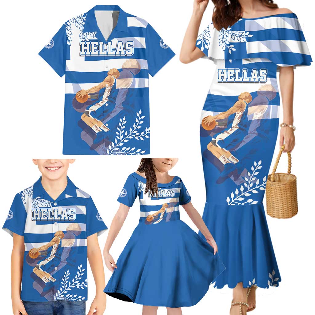 Custom Greece Basketball Family Matching Mermaid Dress and Hawaiian Shirt Sporty Style with Laurel