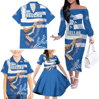 Custom Greece Basketball Family Matching Off The Shoulder Long Sleeve Dress and Hawaiian Shirt Sporty Style with Laurel