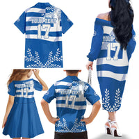 Custom Greece Basketball Family Matching Off The Shoulder Long Sleeve Dress and Hawaiian Shirt Sporty Style with Laurel