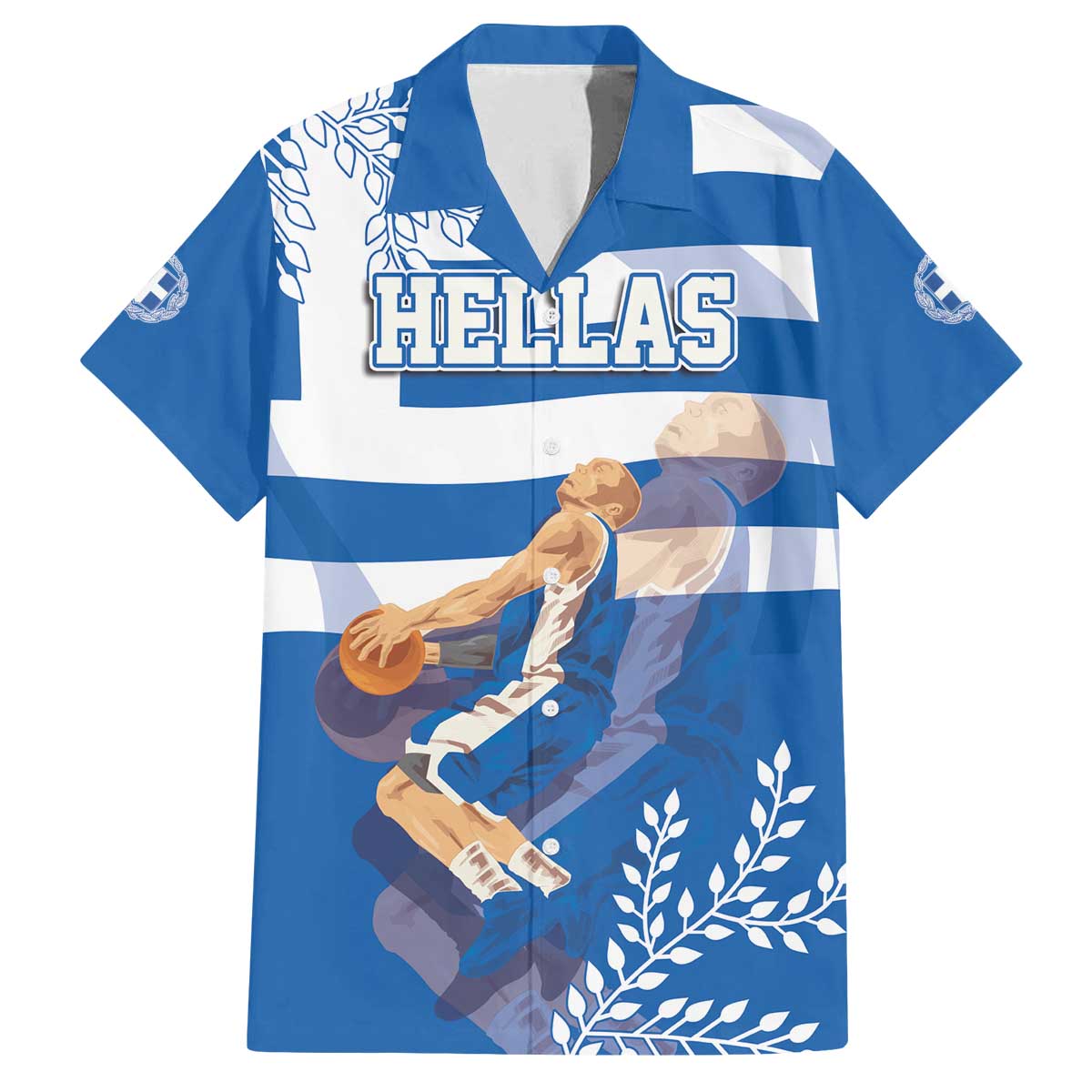 Custom Greece Basketball Family Matching Off The Shoulder Long Sleeve Dress and Hawaiian Shirt Sporty Style with Laurel