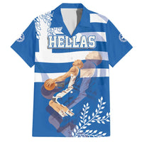 Custom Greece Basketball Family Matching Off The Shoulder Long Sleeve Dress and Hawaiian Shirt Sporty Style with Laurel