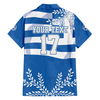 Custom Greece Basketball Family Matching Off The Shoulder Long Sleeve Dress and Hawaiian Shirt Sporty Style with Laurel