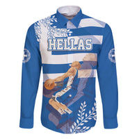 Custom Greece Basketball Family Matching Off The Shoulder Long Sleeve Dress and Hawaiian Shirt Sporty Style with Laurel