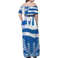 Custom Greece Basketball Family Matching Off Shoulder Maxi Dress and Hawaiian Shirt Sporty Style with Laurel