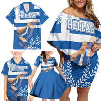 Custom Greece Basketball Family Matching Off Shoulder Short Dress and Hawaiian Shirt Sporty Style with Laurel