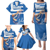 Custom Greece Basketball Family Matching Puletasi and Hawaiian Shirt Sporty Style with Laurel