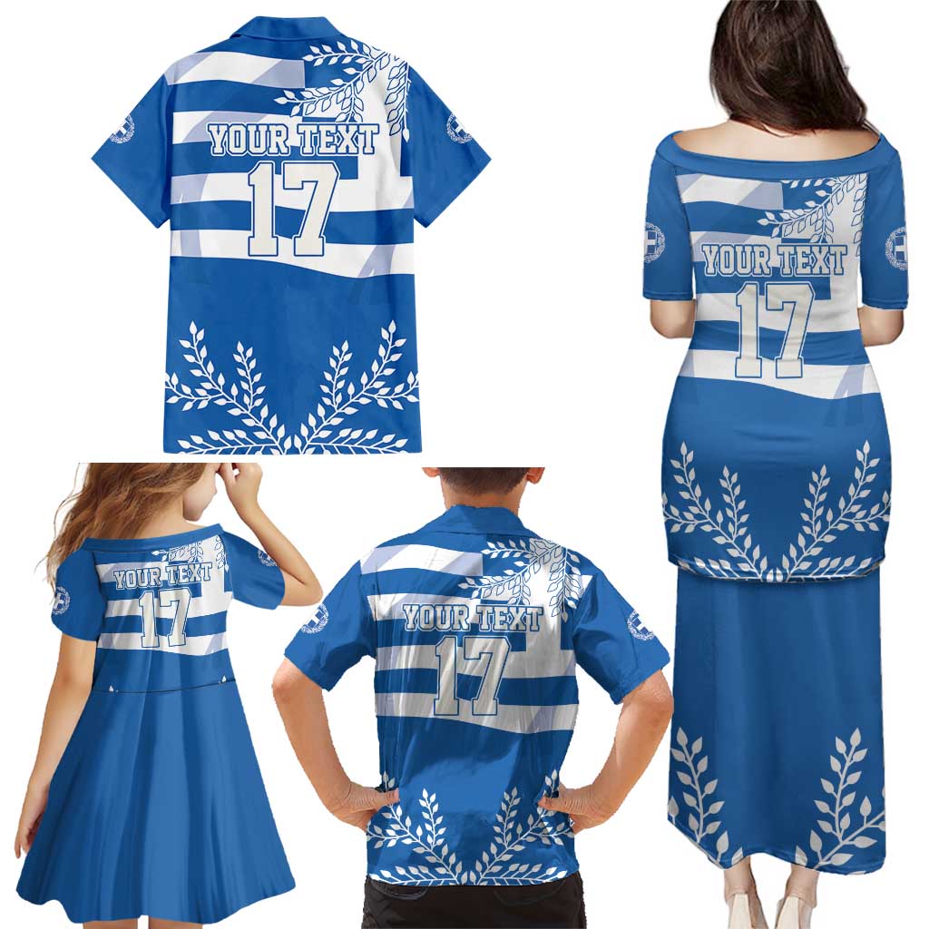 Custom Greece Basketball Family Matching Puletasi and Hawaiian Shirt Sporty Style with Laurel
