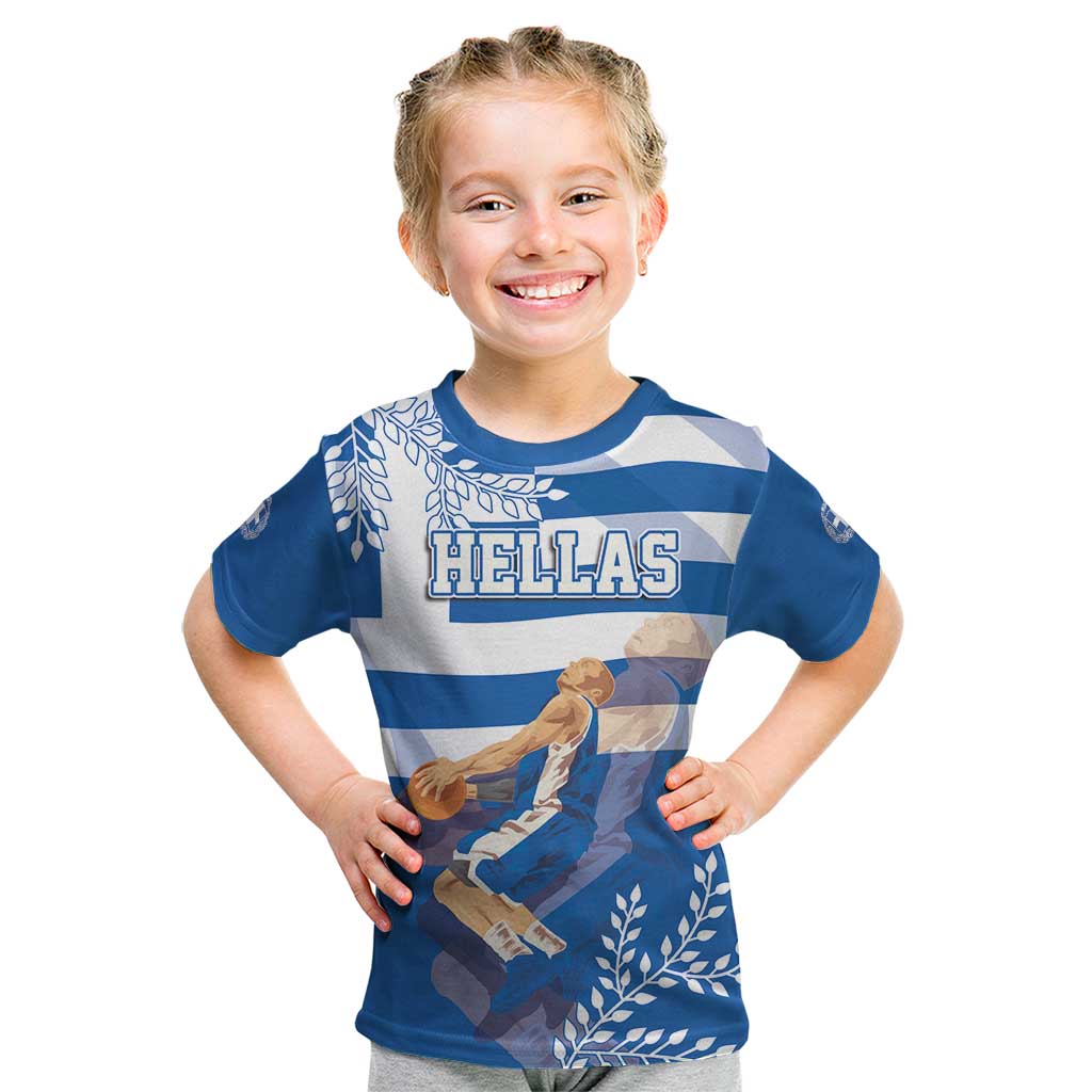 Custom Greece Basketball Kid T Shirt Sporty Style with Laurel